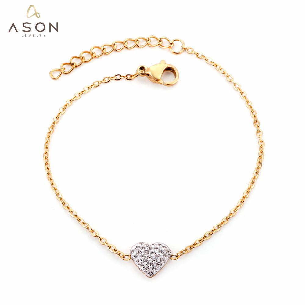 ASON Trendy Cubic Zirconia Heart Shape Chain Bracelets Gold Color Stainless Steel For Women Daily Wear Jewelry Accessory asonjewelry